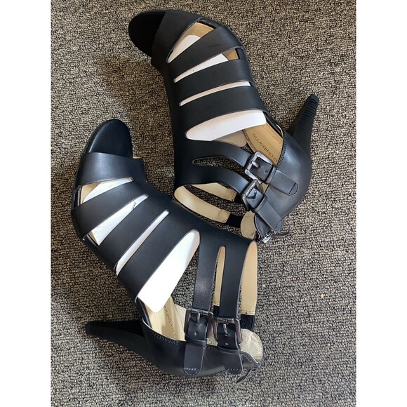 NEW Liz Claiborne 'Gavi' Cognac lack Strap 4" Stacked Heels/Sandals Open Toe 8.5 - Picture 8 of 13